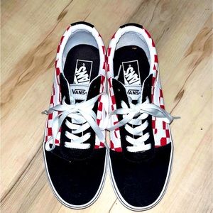 Vans red, black, and white checkered size 8.